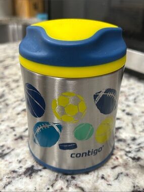 🔥 Contigo Stainless Steel Kids Food Jar 10oz Sports Theme Blue/Yellow